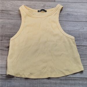 Zara Women's Butter Yellow Ribbed Halter Tank Top Lagonlook Minimalist Summer